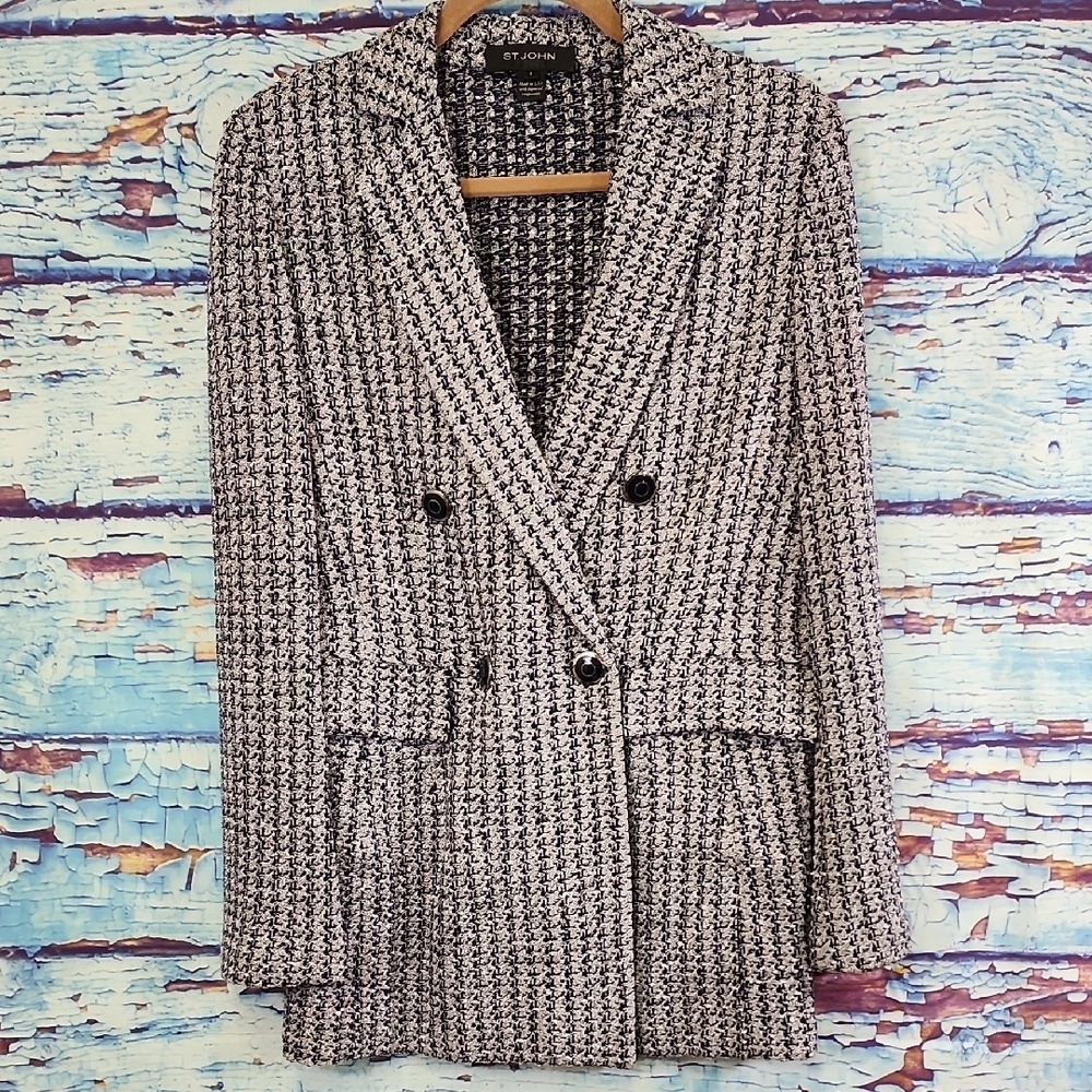 St. John Blue and Gery Textured Blazer Womens Size 6